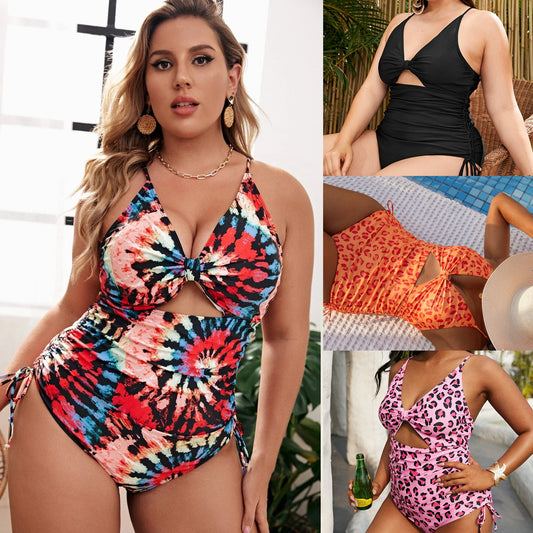 LF (L-4XL) women's one-piece color printing sexy swimsuit plus size