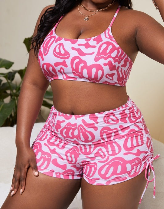 CL (L-3XL) lace-up adjustable large size swimsuit women's boxers high waist split Beach