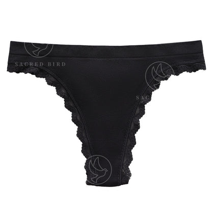 Lace stitching seamless large size lightweight breathable yoga invisible T-shaped cotton crotch T-back