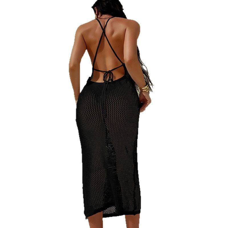 CYB lace-up backless three-dimensional flower sleeveless beach cover-up dress