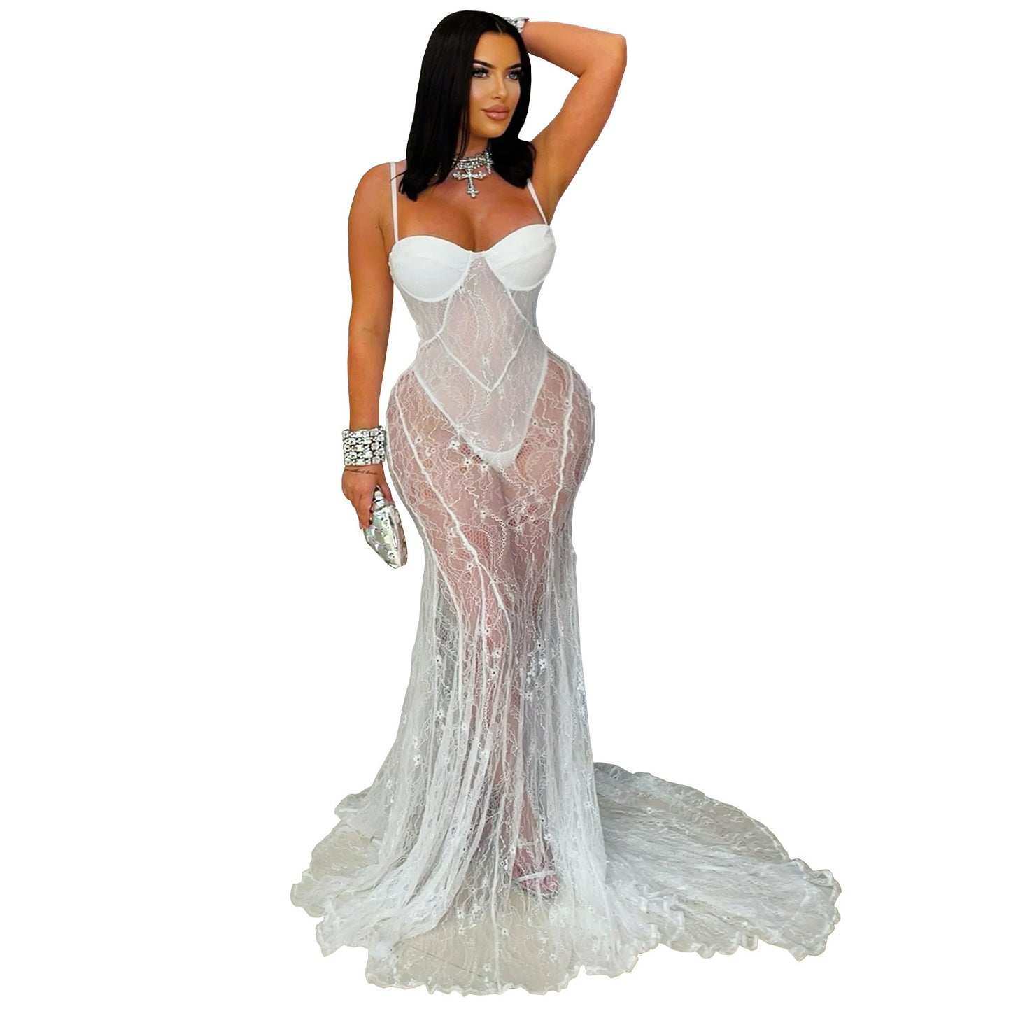 XYZ C7520 suspender lace see-through dress