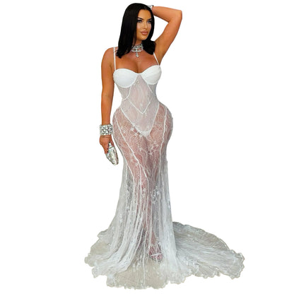 XYZ C7520 suspender lace see-through dress