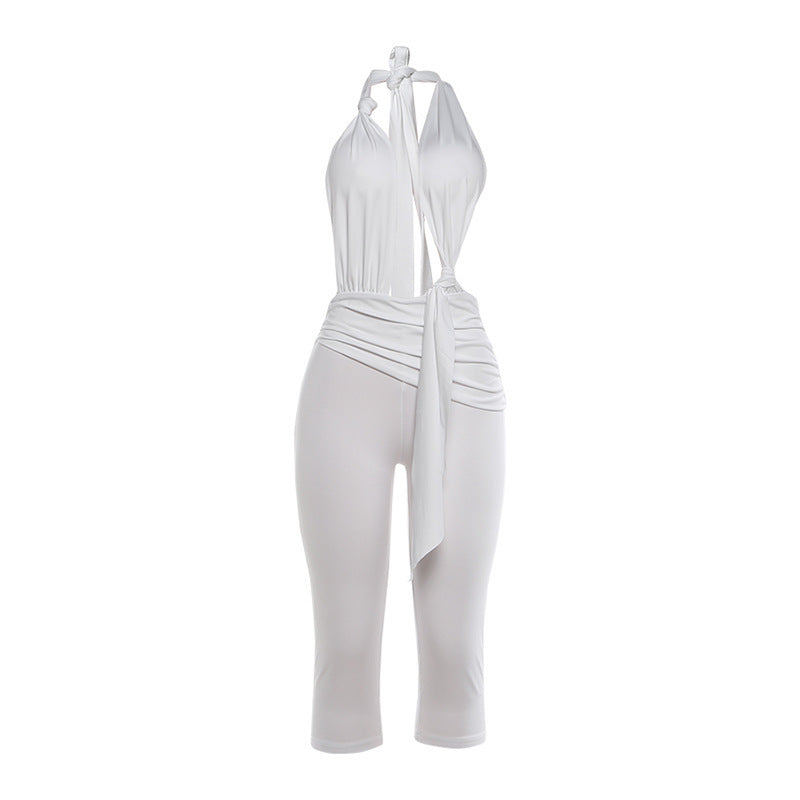 SXR K6Q06471A spring sexy backless halter lace-up solid color slim fit bodysuit