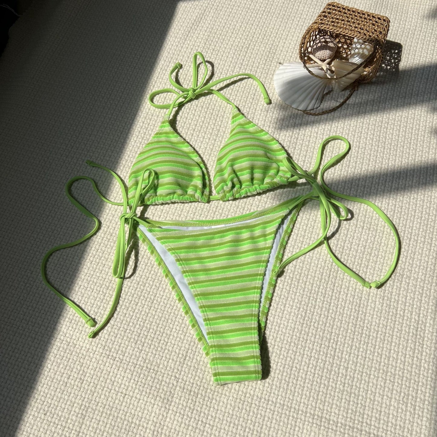 (4 days ready to ship) SY stripe towel cloth fresh split bikini