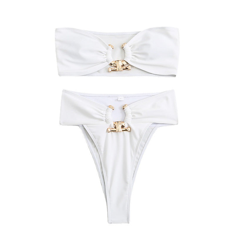 (4 days ready to ship) SY hollow high waist tube top split bikini