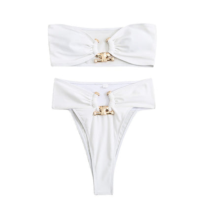 (4 days ready to ship) SY hollow high waist tube top split bikini