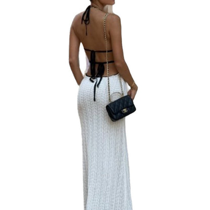 CYB backless lace up cross V-neck sleeveless dress