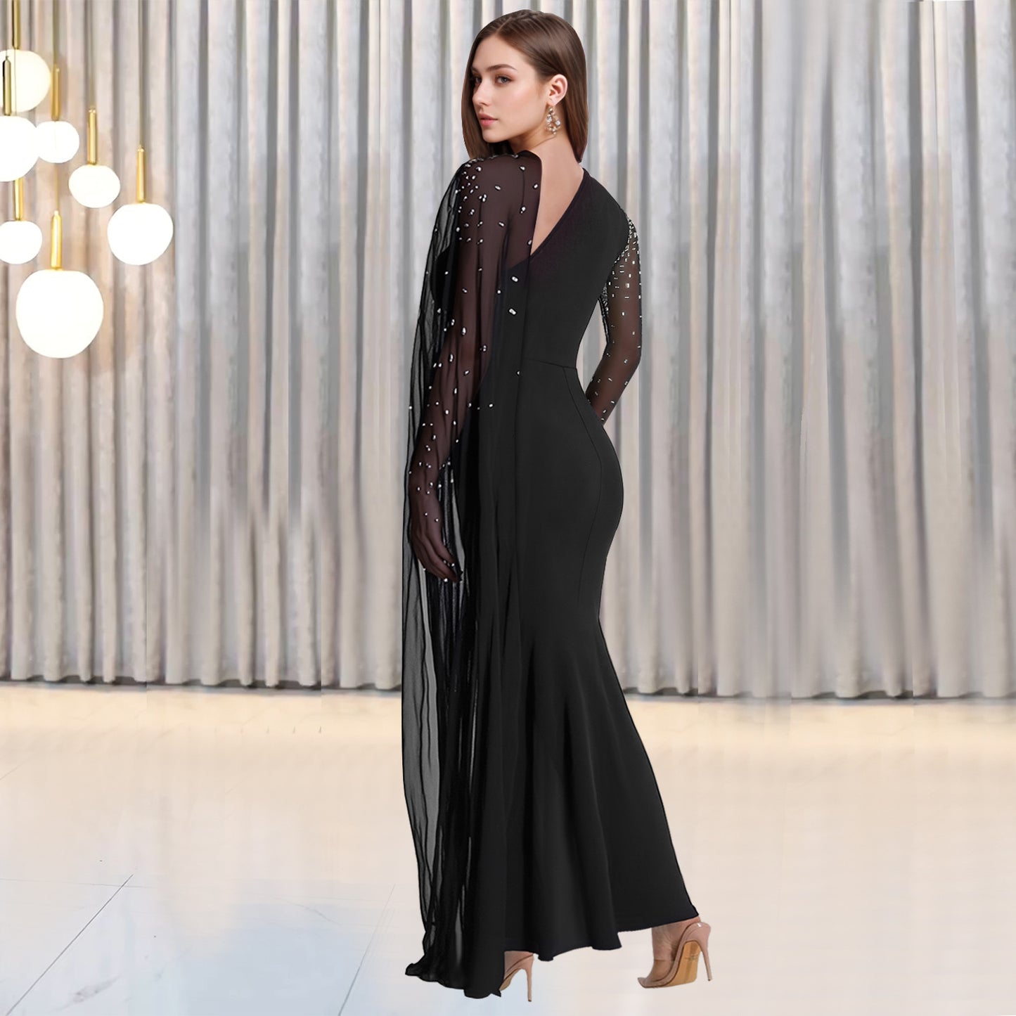 XYZ C7397 sheath mesh rhinestone dress
