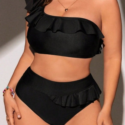 CL (L-4XL) one shoulder sexy plus size plump girls Beach hot spring bikini