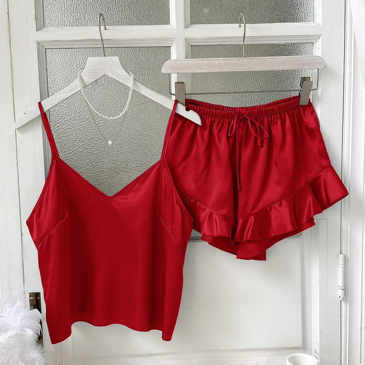 DNL women's suspenders pajamas cool and comfortable loose outfit two-piece pajamas