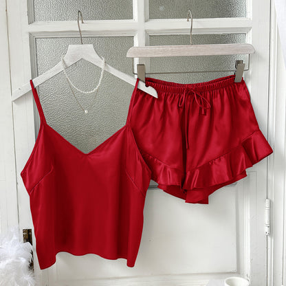 DNL women's suspenders pajamas cool and comfortable loose outfit two-piece pajamas
