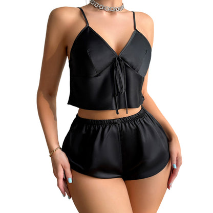 DNL silk suspenders solid color suspenders pajamas shorts two-piece pajamas pajama pants suit