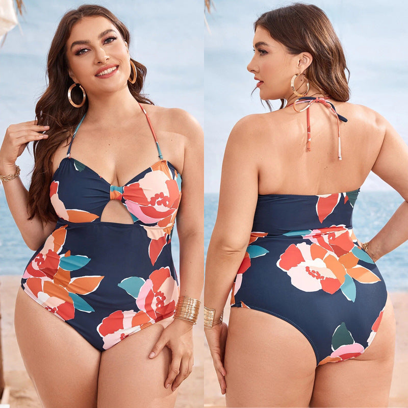 LF (L-4XL) 2026 swimsuit women's Siamese triangle plus size printing