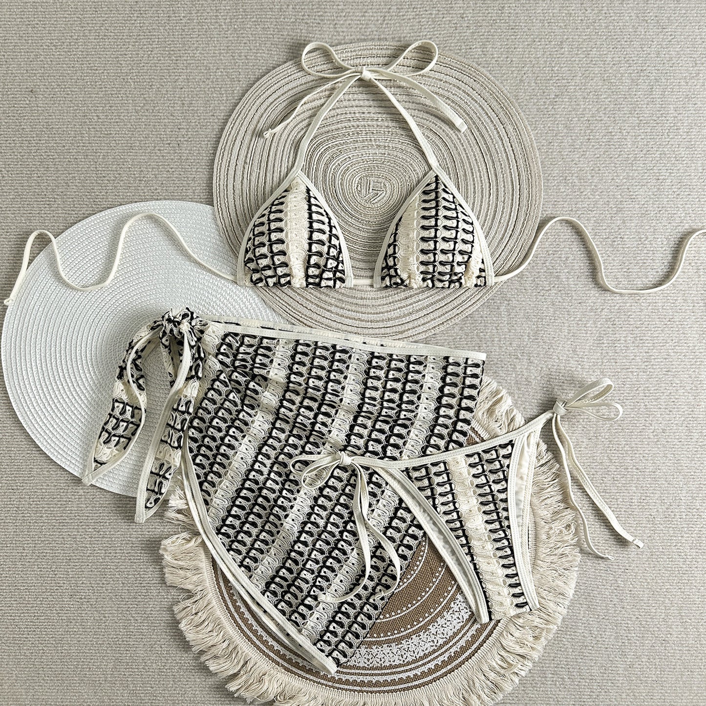 (4 days ready to ship) SY 2026 composite fabric three-piece mesh skirt bikini swimsuit