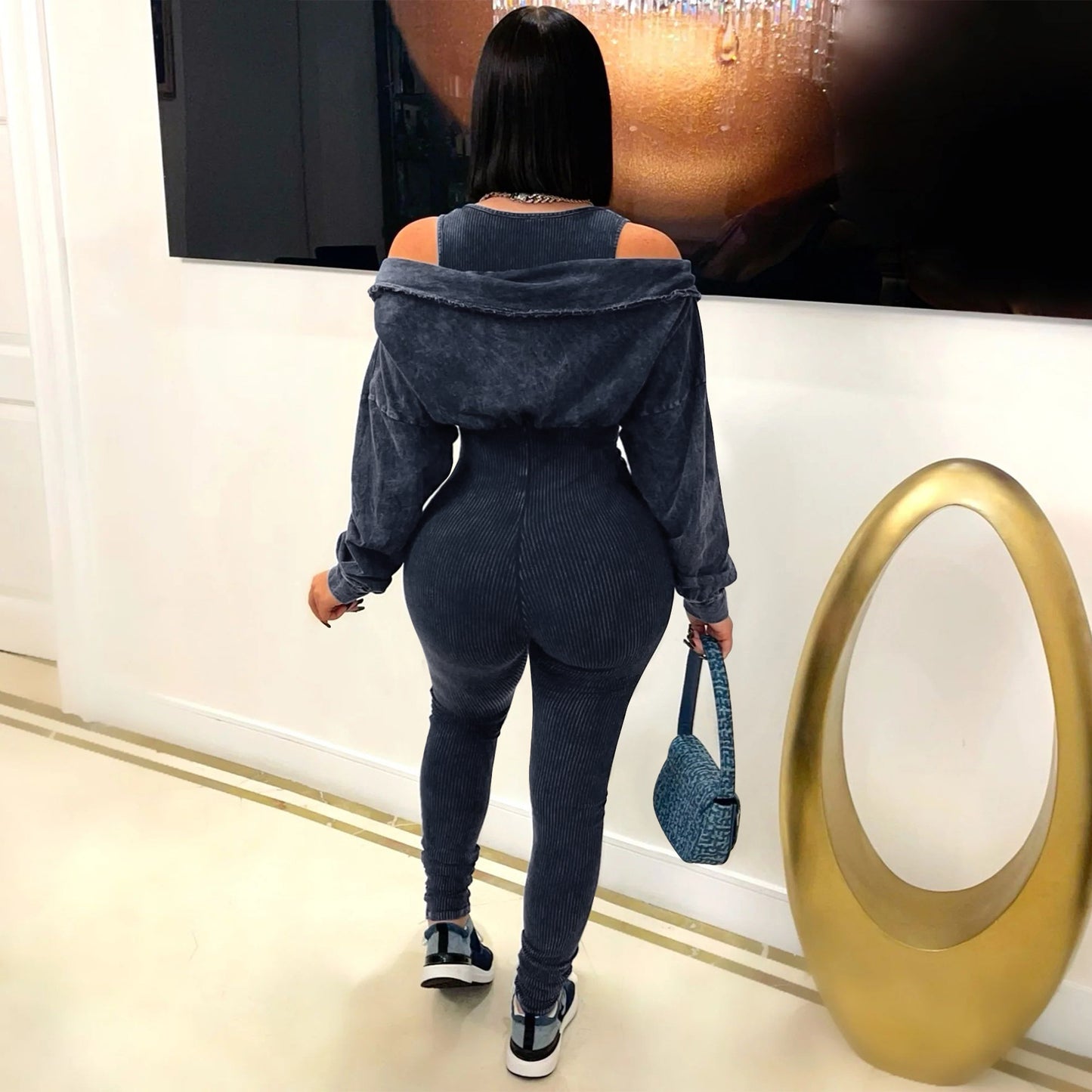 MYF (S-2XL) K10820 cold-shoulder bodycon jumpsuit