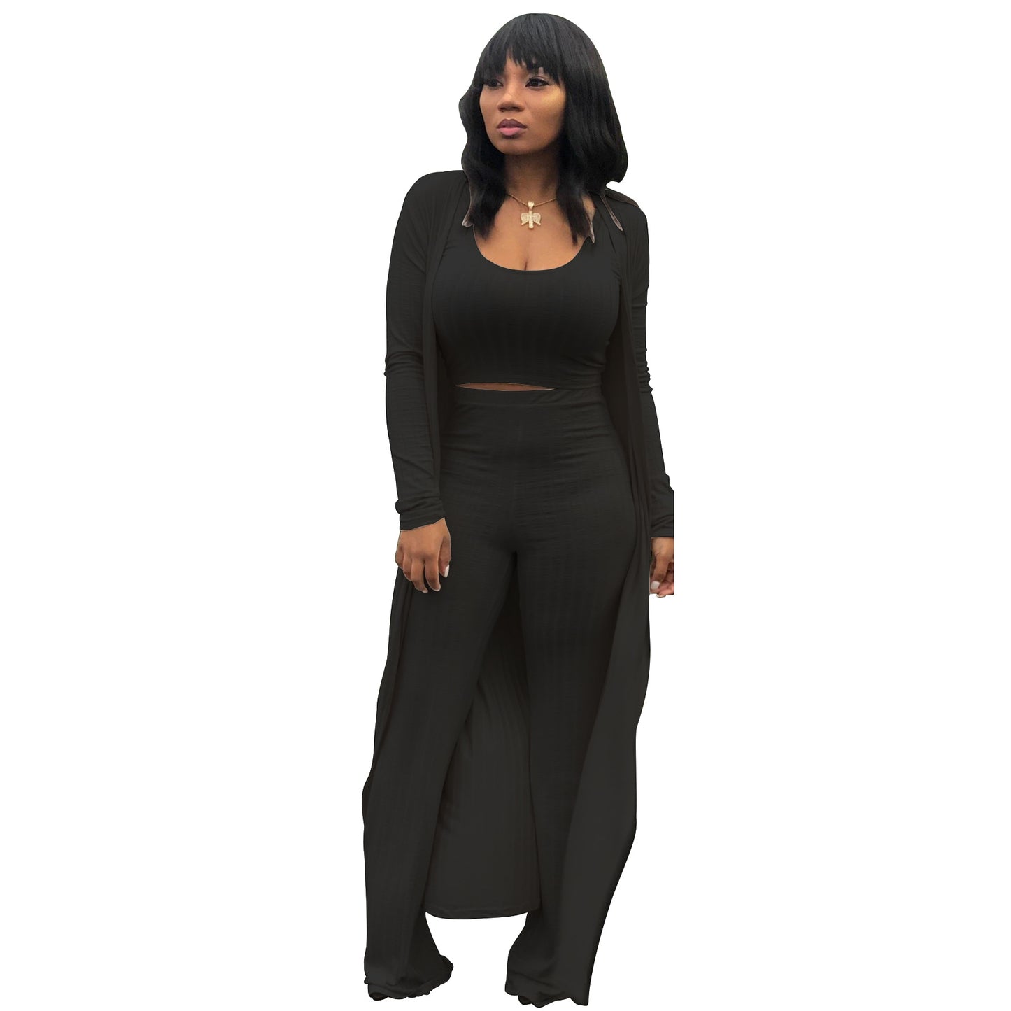 MYF (S-2XL) high elastic sunken stripe three-piece suit