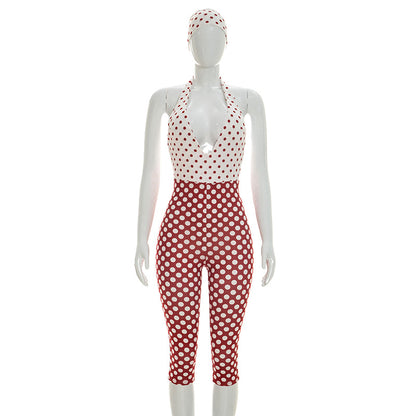 DZHT J26JP055 minimalist creative tight black and white polka dot jumpsuit