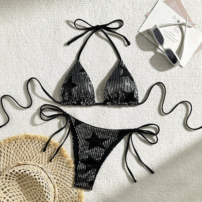 (4 days ready to ship) SY star sequins split swimsuit bikini