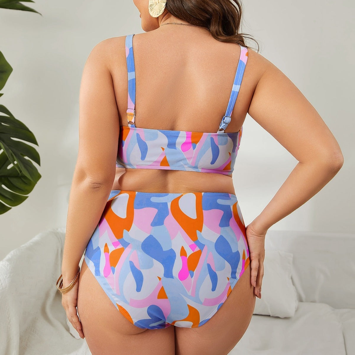 LF (L-4XL) bikini sexy suit split color printing plus size swimsuit