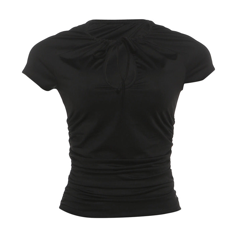 DLS summer sexy tether shoulder short sleeve hot girl casual versatile slim-fit top