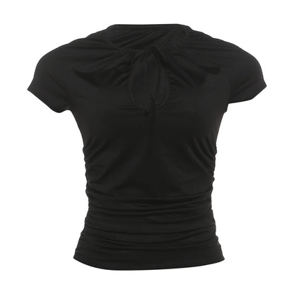 DLS summer sexy tether shoulder short sleeve hot girl casual versatile slim-fit top