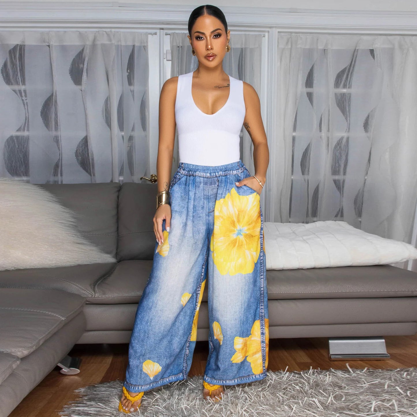 MYF (S-2XL) 10833 wide leg pants casual women's pants