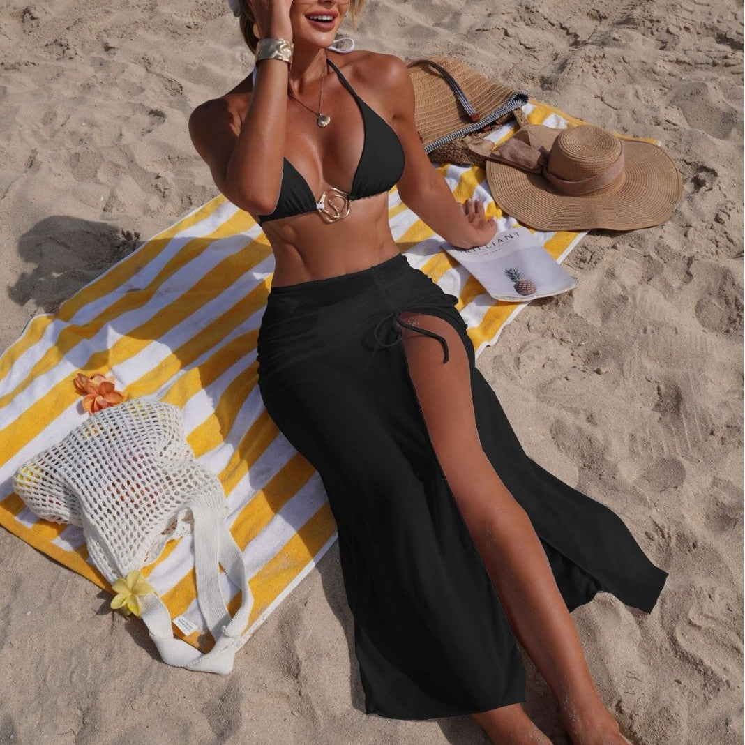 (4 days ready to ship) SY 2026 beach sun protection tulle skirt three-piece bikini split swimsuit