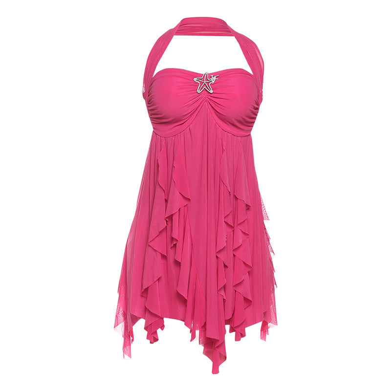 SXR summer halter backless irregular skirt short dress for women