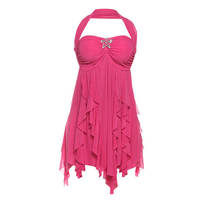 SXR summer halter backless irregular skirt short dress for women