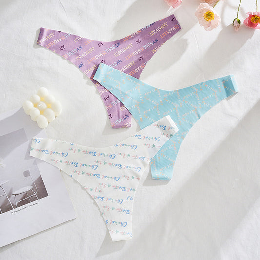 Printed seamless ice silk T-back invisible ultra-small yoga anti-embarrassment fitness breathable half-Ding underwear