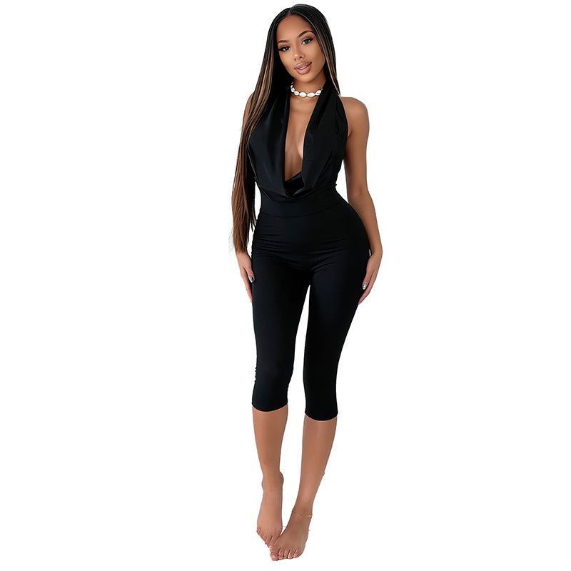 DZHT J25JP4882026 summer draped collar backless rope tight jumpsuit