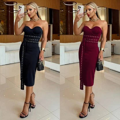XYZ C7517 strapless lace-up eyelet slim dress