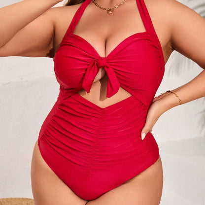 LF (L-4XL) 2026 plus size sexy suit one-piece solid color high-elastic swimsuit