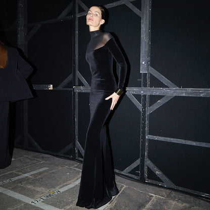 SXR autumn and winter turtleneck long sleeve pure color slimming dress