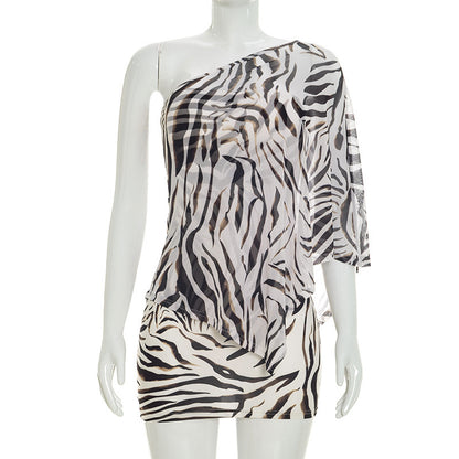 DZHT J26ST239 see-through mesh outerwear printed dress suit