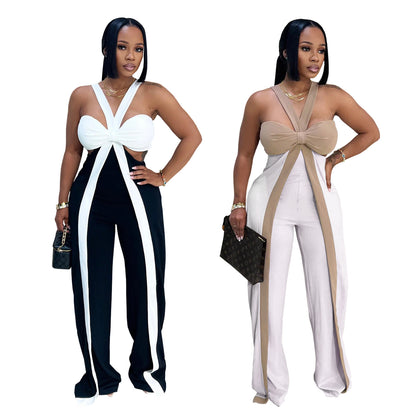 XYZ C7539 shoulder strap tube top casual wide leg jumpsuit