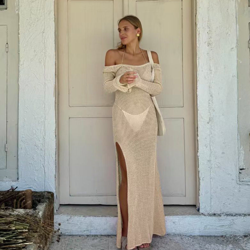 CYB beach dress loose bare back side slit knitted dress