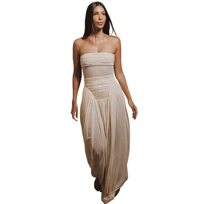 SXR winter fashion pleated design waist tube top solid color dress