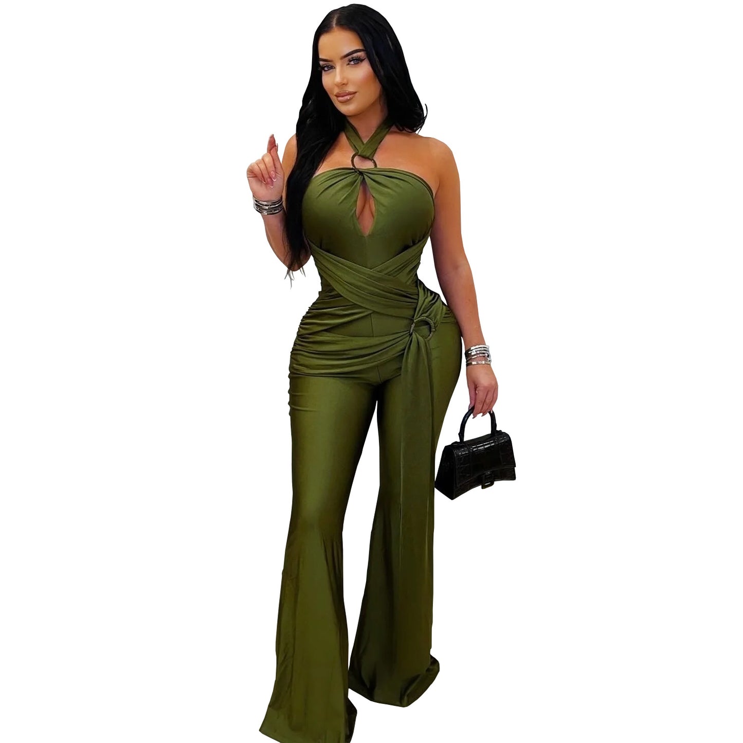 XYZ C7570 halter wide leg arm covering jumpsuit