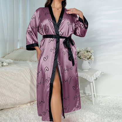 (XL-5XL) DNL plus size loose printed long emulation silk nightgown