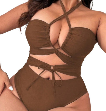 CL (L-4XL) swimsuit women's sexy cutout lace-up one-piece swimsuit bikini