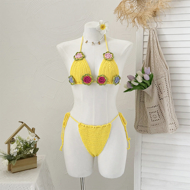 CYB hand crocheting woven three-dimensional flower bikini sun-proof set
