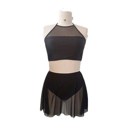 LF (L-4XL) split Black Ribbon yarn bikini swimsuit women's plus size
