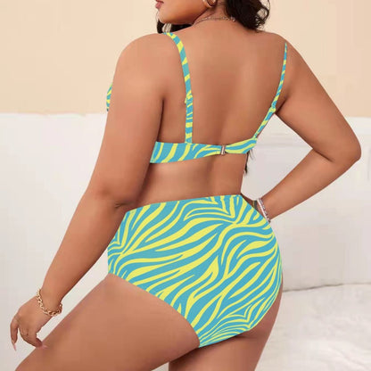 LF (L-4XL) women's split color printing swimsuit plus size