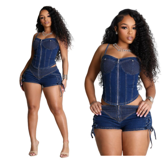 MZ (S-2XL) suspender denim shorts MZ88644 stretch slim suit