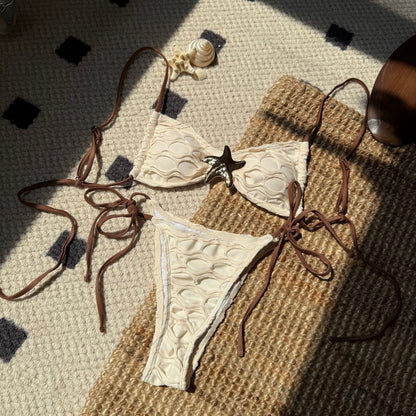 (4 days ready to ship) SY backless mesh stitching drawstring strap split bikini