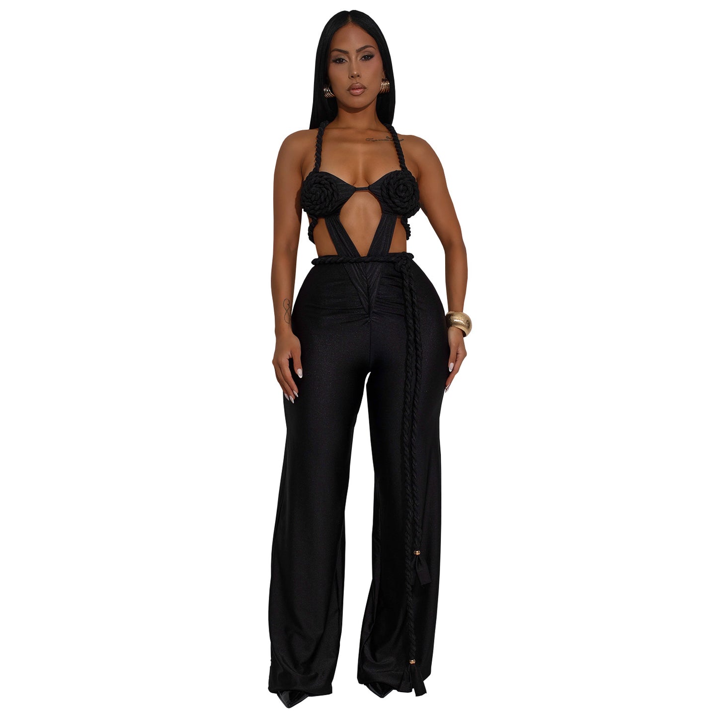 XYZ C7557 chest-wrapped backless lace up jumpsuit