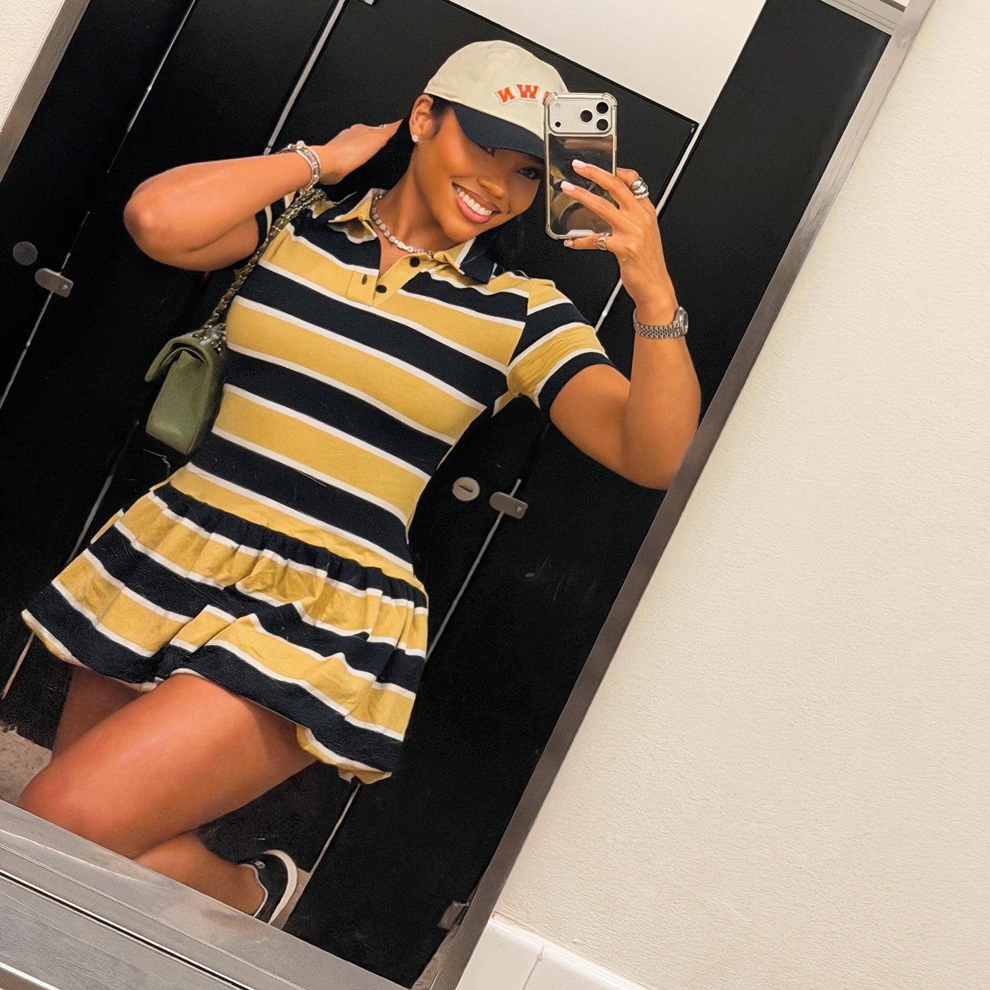 DLS summer lapels vintage stripe sports fashion short sleeve dress