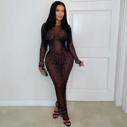 XYZ C7596 sheer mesh rhinestone sheath dress