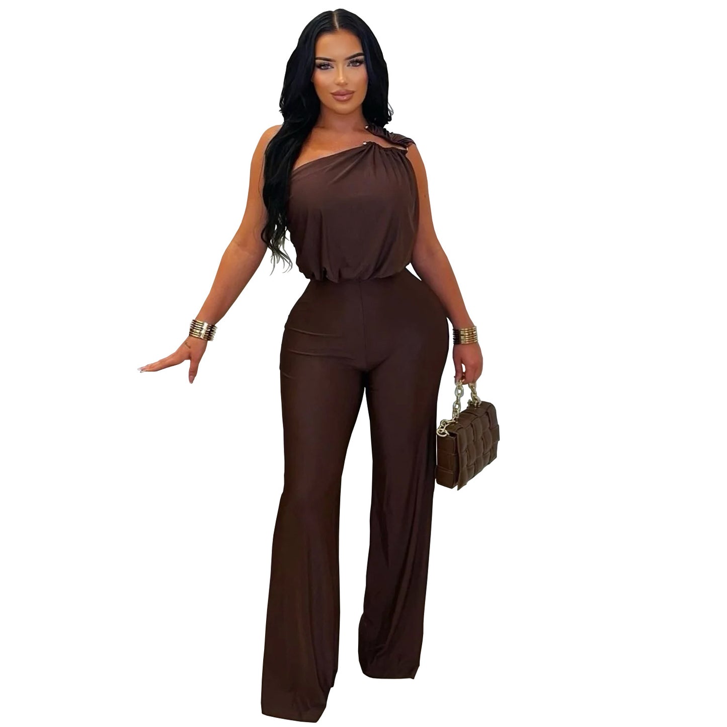 XYZ C7578 casual shoulder sleeveless sheath wide-leg jumpsuit